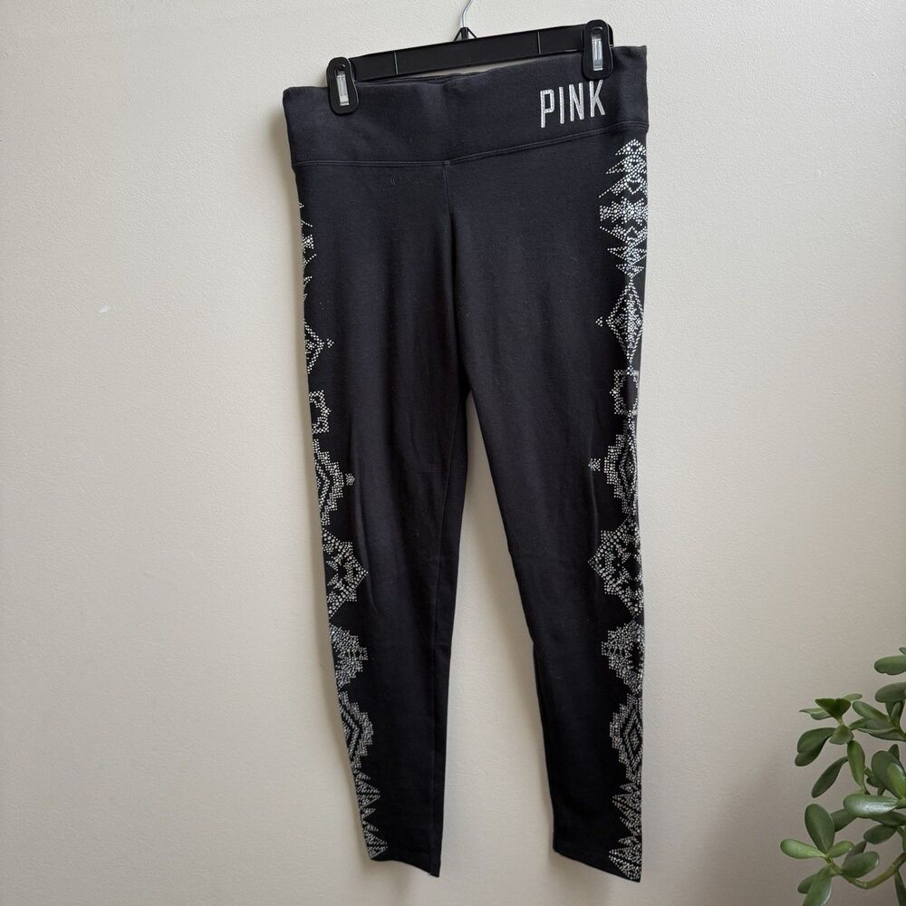 Victoria's Secret Pink Black Yoga Pants Rhinestone Bling Size Small